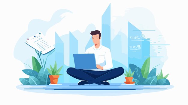 Vector zen businessman meditating concept on bright background