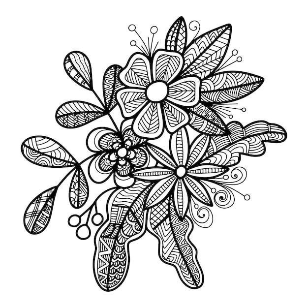 Zen doodle antistress coloring page flowers coloring book page for adults and children vector hand d