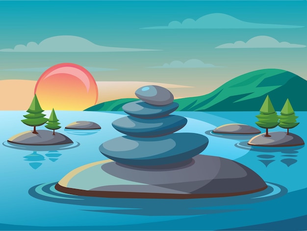 Vector zen stones in water peace vector illustration