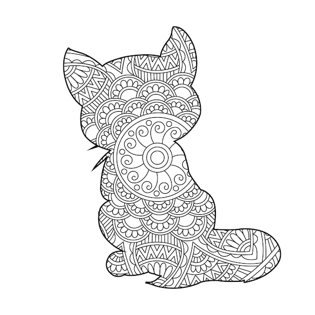 Zentangle cat mandala coloring page for adults christmas cat floral animal antistress coloring book