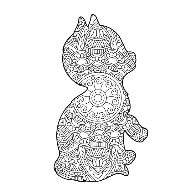 Zentangle cat mandala coloring page for adults christmas cat floral animal antistress coloring book