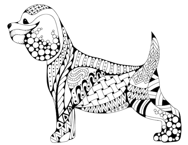 Zentangle Cocker Spaniel dog isolated on white background sketch for adult antistress coloring page