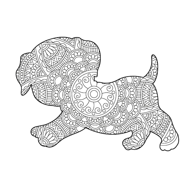 Zentangle dog mandala coloring page for adults christmas dog and floral animal coloring book antistr