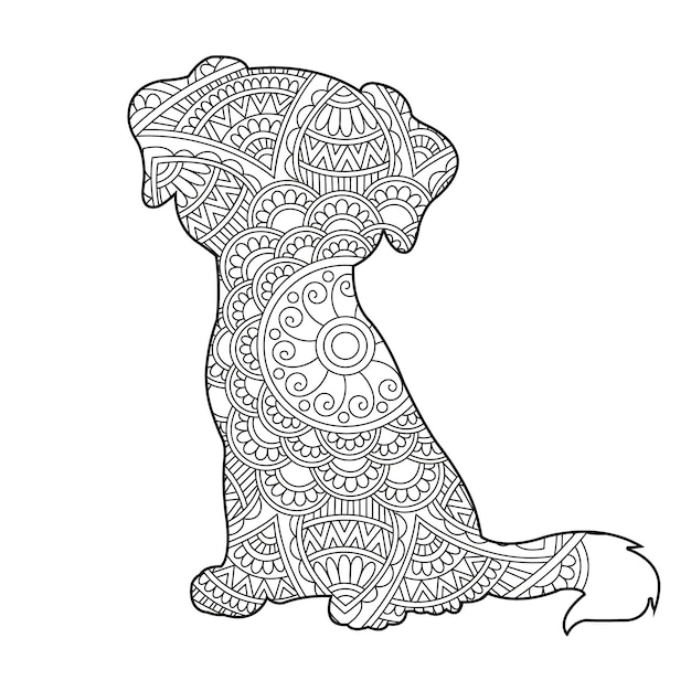 Zentangle dog mandala coloring page for adults christmas dog and floral animal coloring book antistr