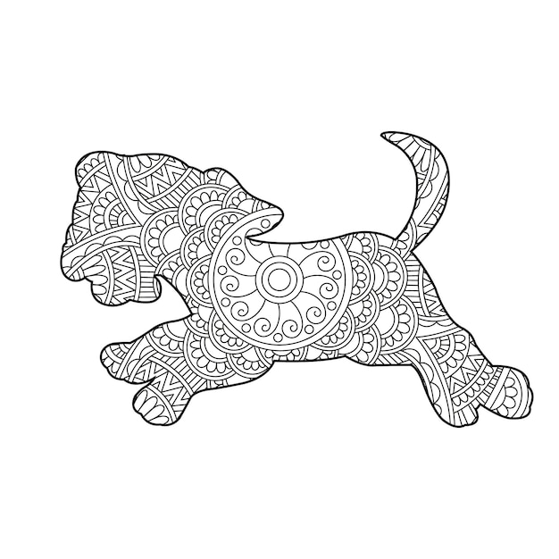 Zentangle dog mandala coloring page for adults christmas dog and floral animal coloring book antistr