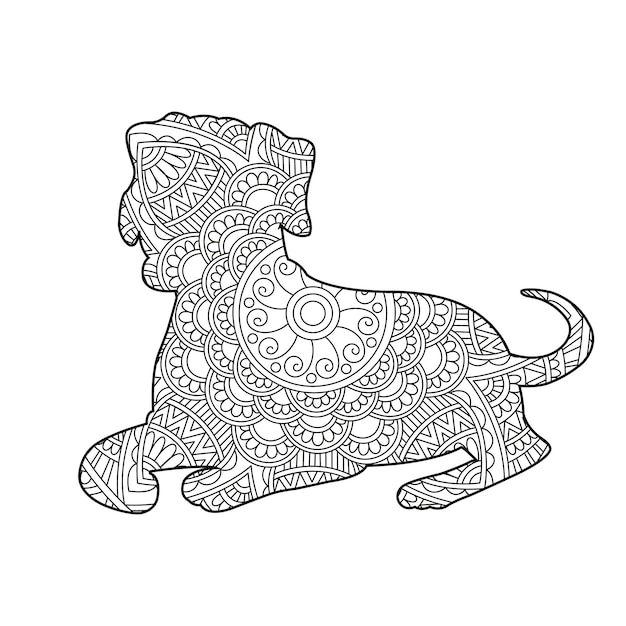 Zentangle dog mandala coloring page for adults christmas dog and floral animal coloring book