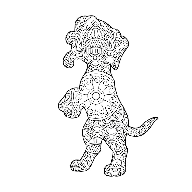 Zentangle dog mandala coloring page for adults christmas dog and floral animal coloring book