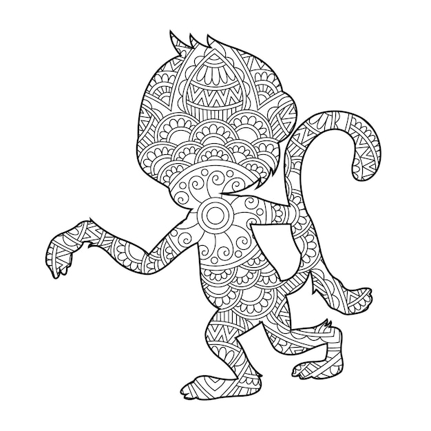 Zentangle monkey mandala coloring page for adults animal coloring book antistress coloring page