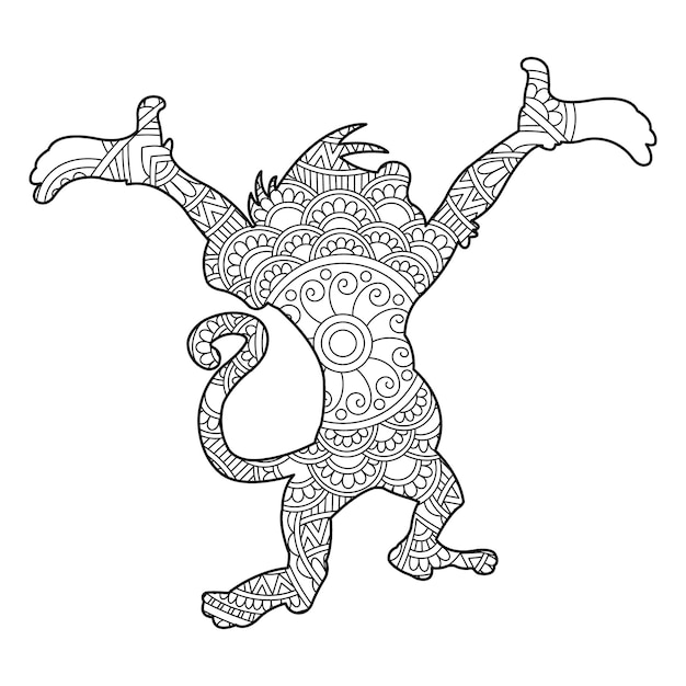 Zentangle monkey mandala coloring page for adults animal coloring book antistress coloring page