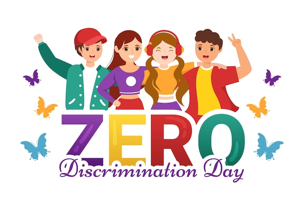 Zero Discrimination Day Illustration with Various People and Colors Skin for Landing Page Template