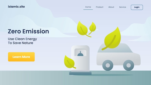 Zero emission use clean energy to save nature for website template landing homepage flat isolated background vector design illustration