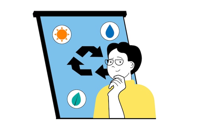 Zero waste concept with people scene in flat web design Man creating system for saving water and natural resources with recycling Vector illustration for social media banner marketing material