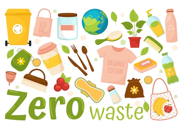 Zero Waste Illustration of Eco Friendly with Recyclable and Reusable Products for Go Green