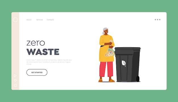 Zero Waste Landing Page Template Litter Sorting Recycling And Segregation Environment Protection Woman Throw Garbage