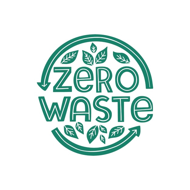 Zero waste lettering composition with leaves isolated on white background