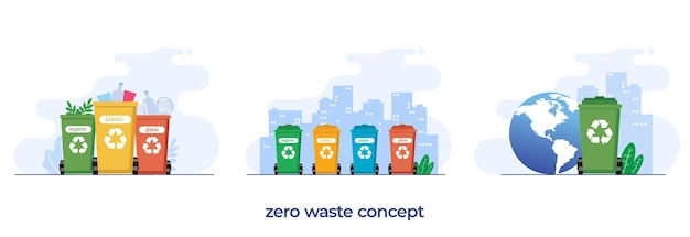 Zero waste recycling save world no plastic sustainable trash and garbage flat illustration vector