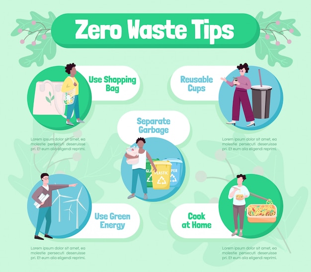 Zero waste tips flat infographic