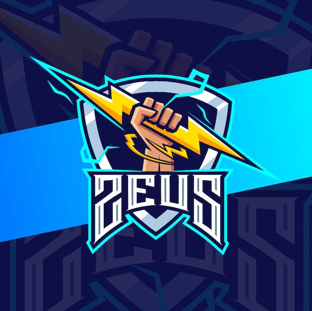 zeus hand with thunder mascot esport logo design