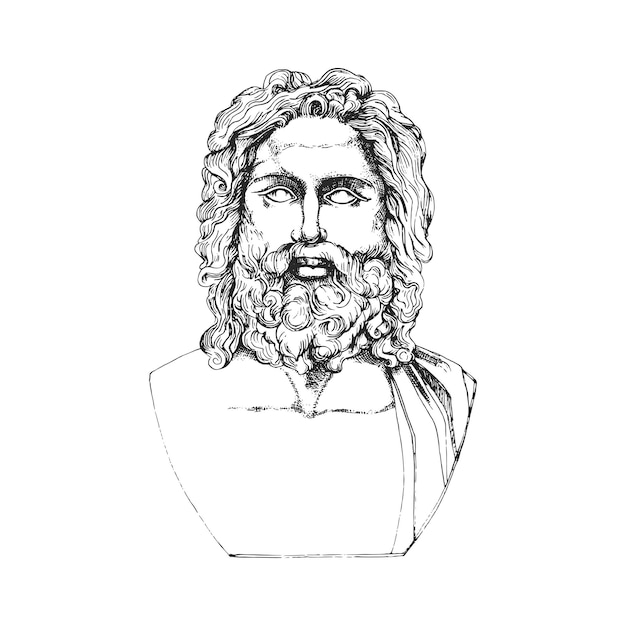 Zeus Jupiter vintage drawing in engraving style