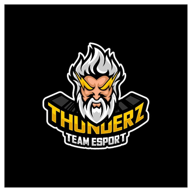 Zeus Thunderbolt Esport gaming mascot logo template Vector Modern Head Zeus Thunderbolt Logo Vector Illustration