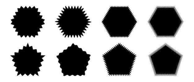 Zig zag and wavy edge shape collection Jagged pentagon and hexagon element set Black graphic design