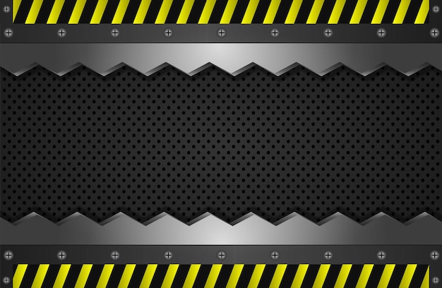 Zigzag metal background template, perforated iron sheet, with yellow line warning sign