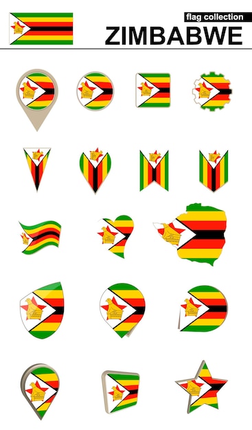 Zimbabwe Flag Collection Big set for design