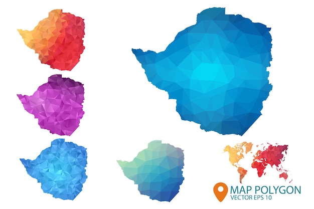 Zimbabwe map set of geometric rumpled triangular low poly style gradient graphic background