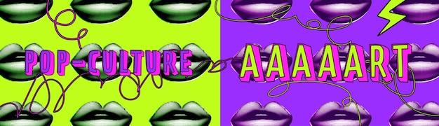 Zine culture pop art banner with lips. Vector Contemporary art