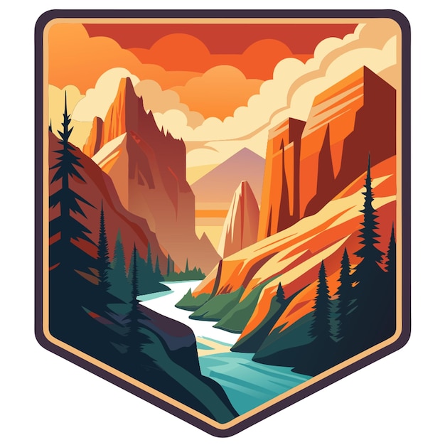 Vector zion national park graphic one color vertical rectangle format vector illustration flat 2