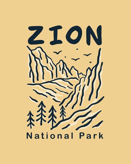 Vector zion national park mono line vintage design for tshirt sticker and other outdoor design