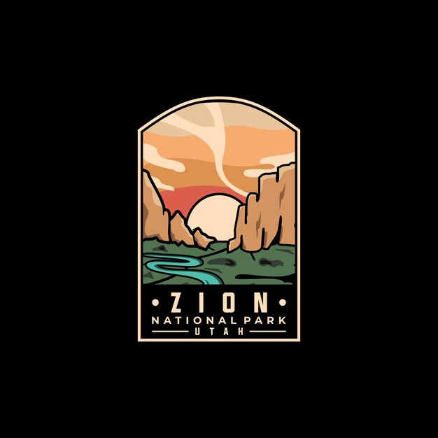 Vector zion national park vector template. utah landmark graphic illustration in badge emblem patch style.