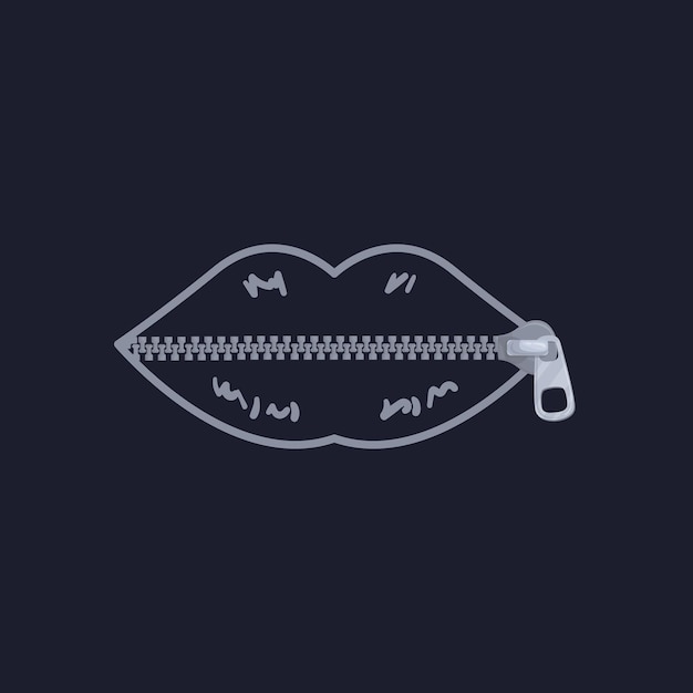 Vector zipped lips shutup icon closed mouth violence concept silence drawing female lip on zipper lock quiet expressive logo zip fastener woman keep secret vector illustration of quiet zip and mute