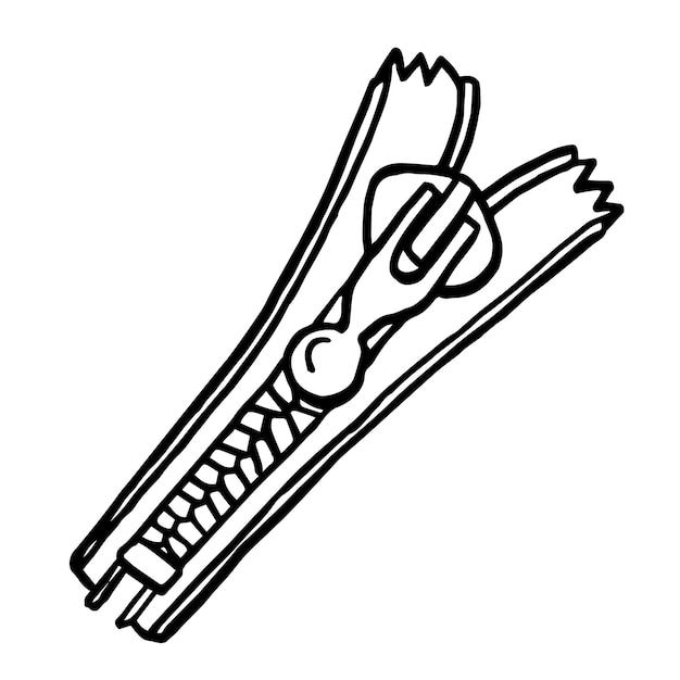 Zipper line icon Freehand outline zipper Black ink hand drawn object doodle cartoon