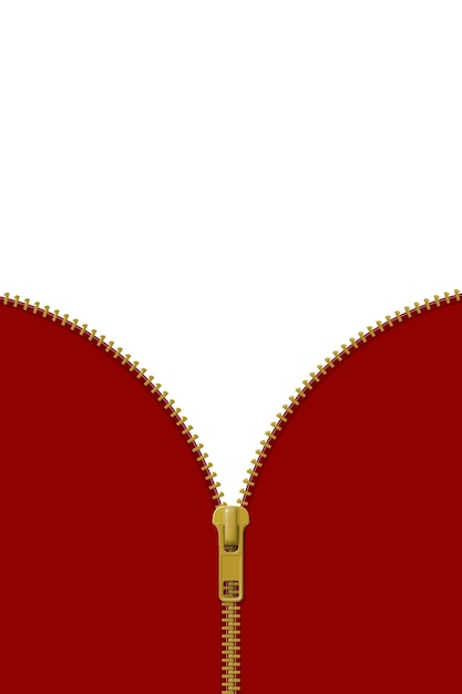 Zipper lock half open on red and white background