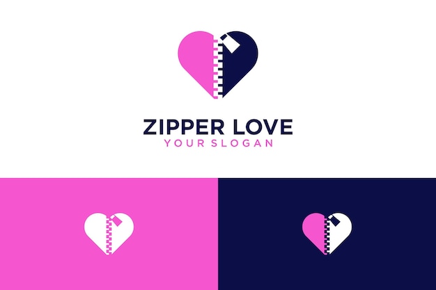 zipper logo design with heart and love