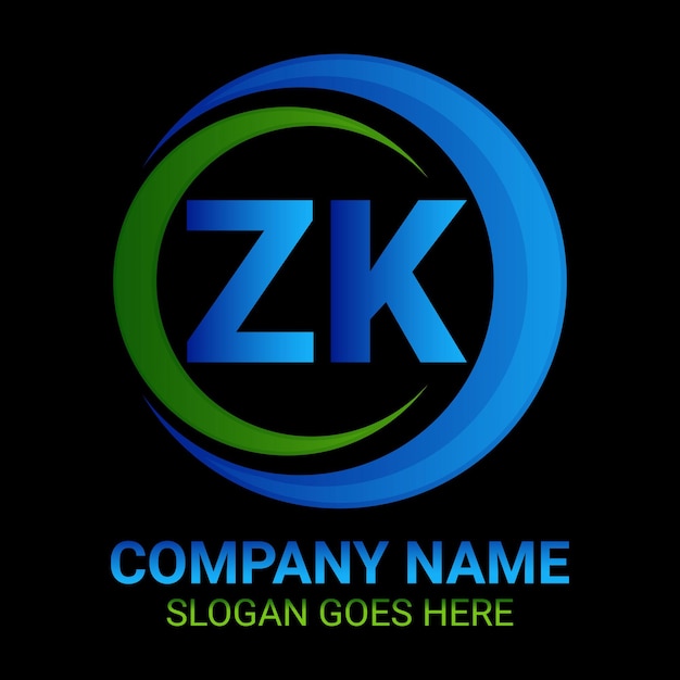 ZK letter logo design with a circle shape ZK circle and cube shape logo design