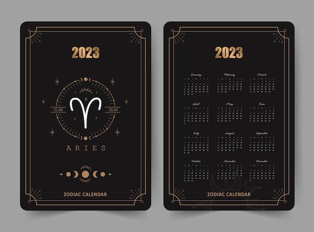 Zodiac aries calendar 2023 Pocket size Front and back sides