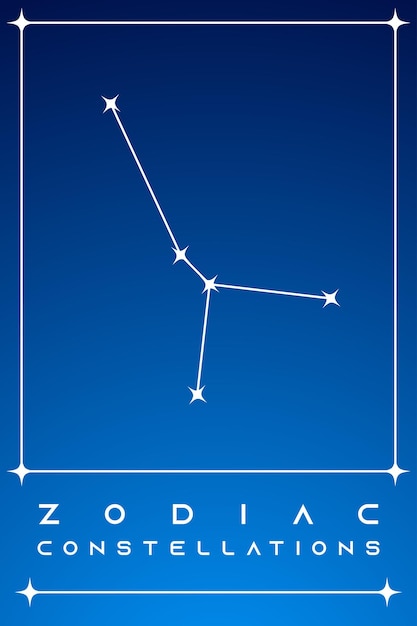 Zodiac constellation card Zodiacal mystic astrology vector symbols with stars on blue background