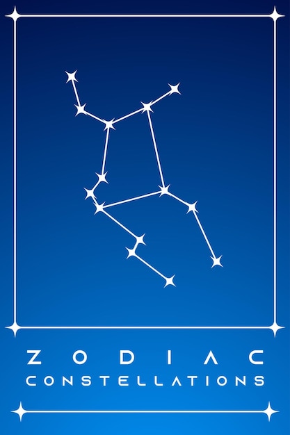 Vector zodiac constellation card zodiacal mystic astrology vector symbols with stars on blue background