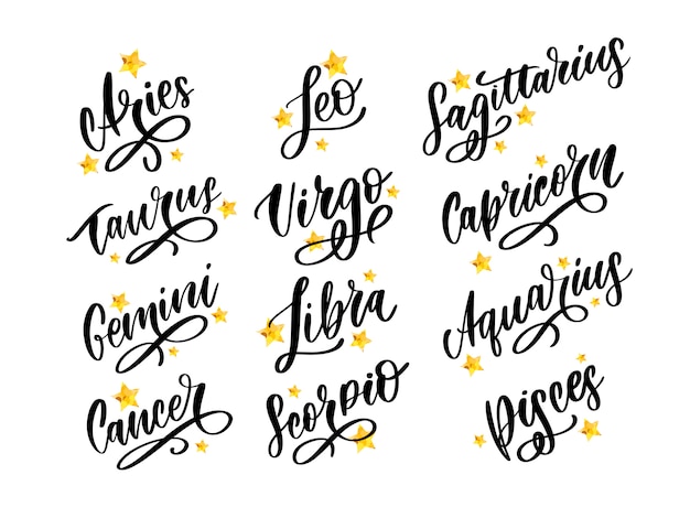 Zodiac lettering  Horoscope set.