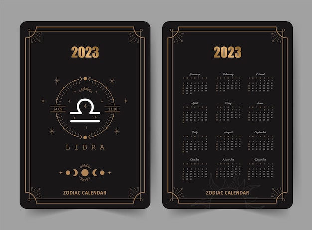 Zodiac libra calendar 2023 Pocket size Front and back sides