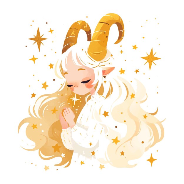 zodiac sign Capricorn with golden stars illustration on white background