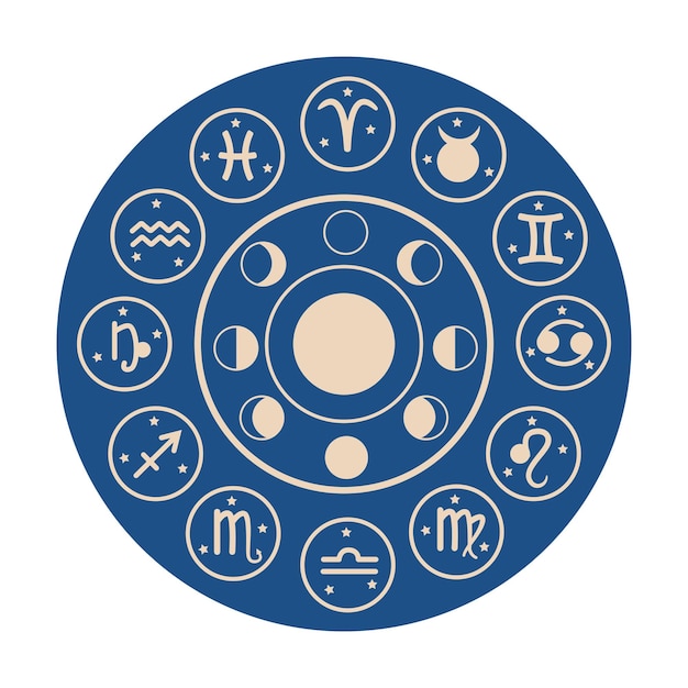 Zodiac signs in circles with stars in flat style Vector image