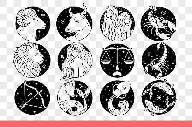 Vector zodiac signs for drawing up horoscope and predicting person future character hand drawn doodle