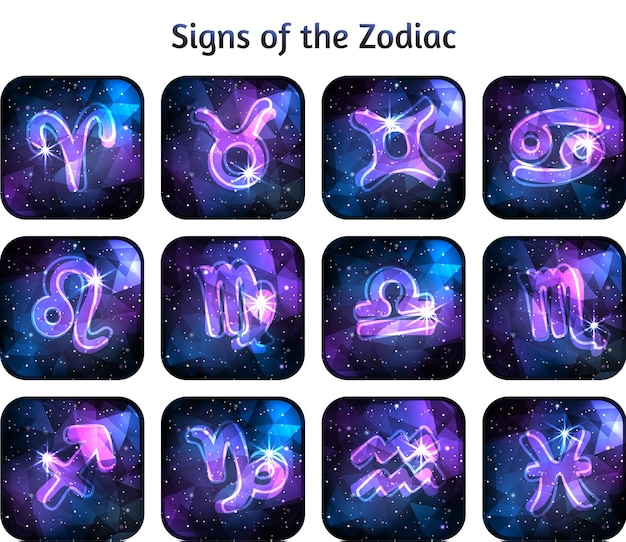 zodiac signs set on dark