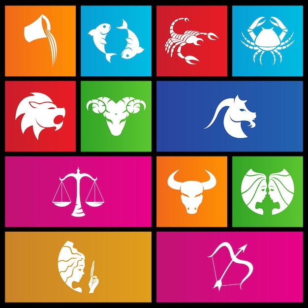 Zodiac Star Sign Icons on Colorful Square Shapes