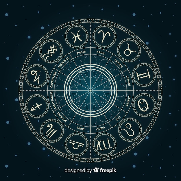 Zodiac wheel on space background