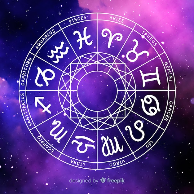 Zodiac wheel on space background