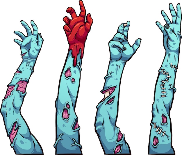 Zombie arms in different poses reaching up